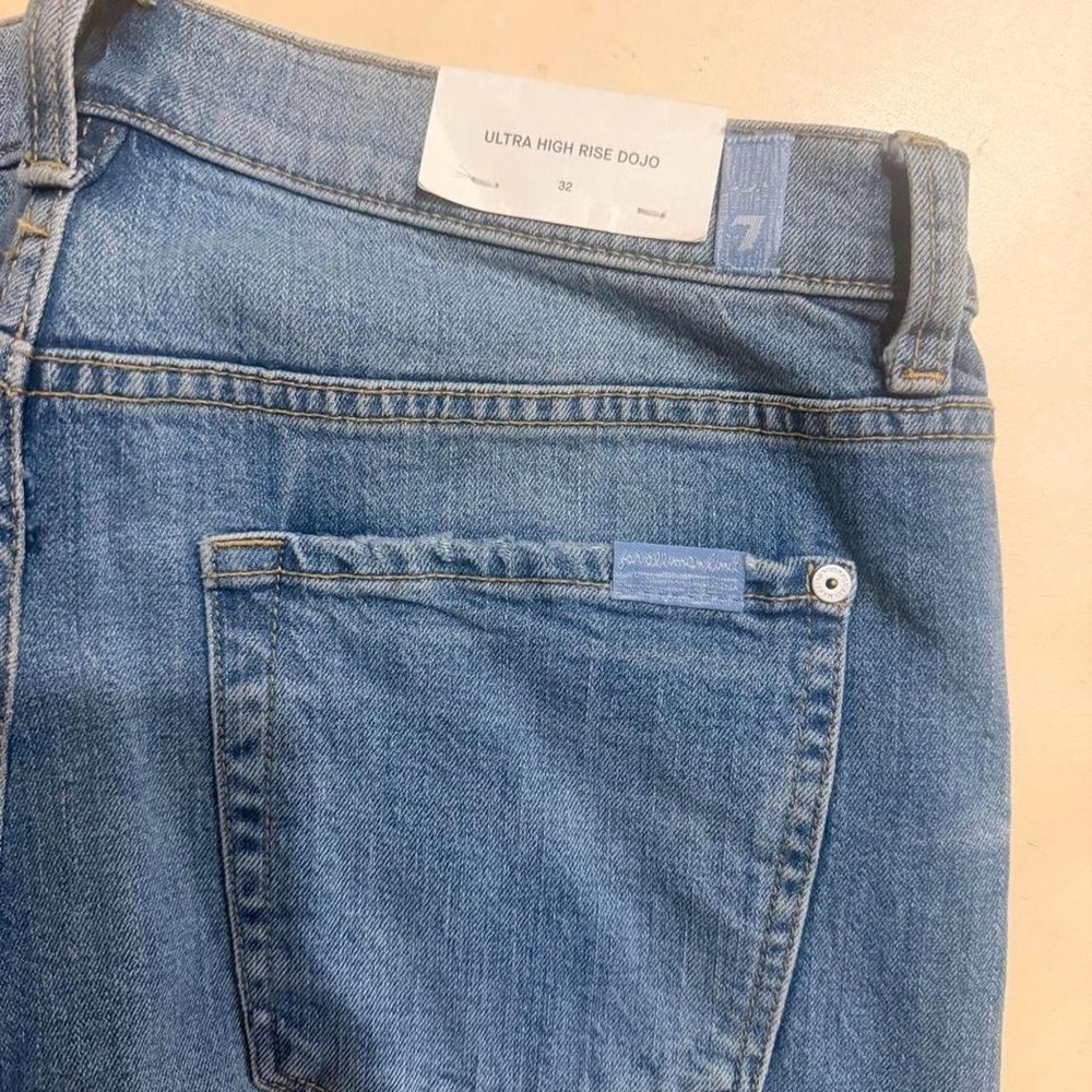 NWT 7FAM Dojo Wide Leg Ultra High Rise Jeans Fig Leaf Sz 32 - Picture 4 of 5